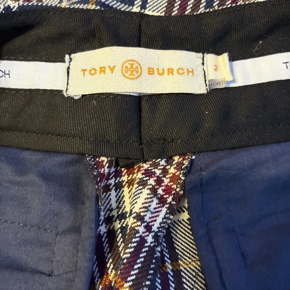 Tory Burch Women's Size 2 Garrett Tartan Plaid Crop Flare Pants Belt Loops